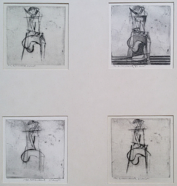 Theo Beerendonk - Kubistisch naakt in alle staten, vier etsen verkocht voor € 65!