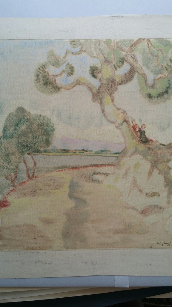 Albert Lamblot, Tekening, Landschap met figuren. kopen? Bied vanaf 8!