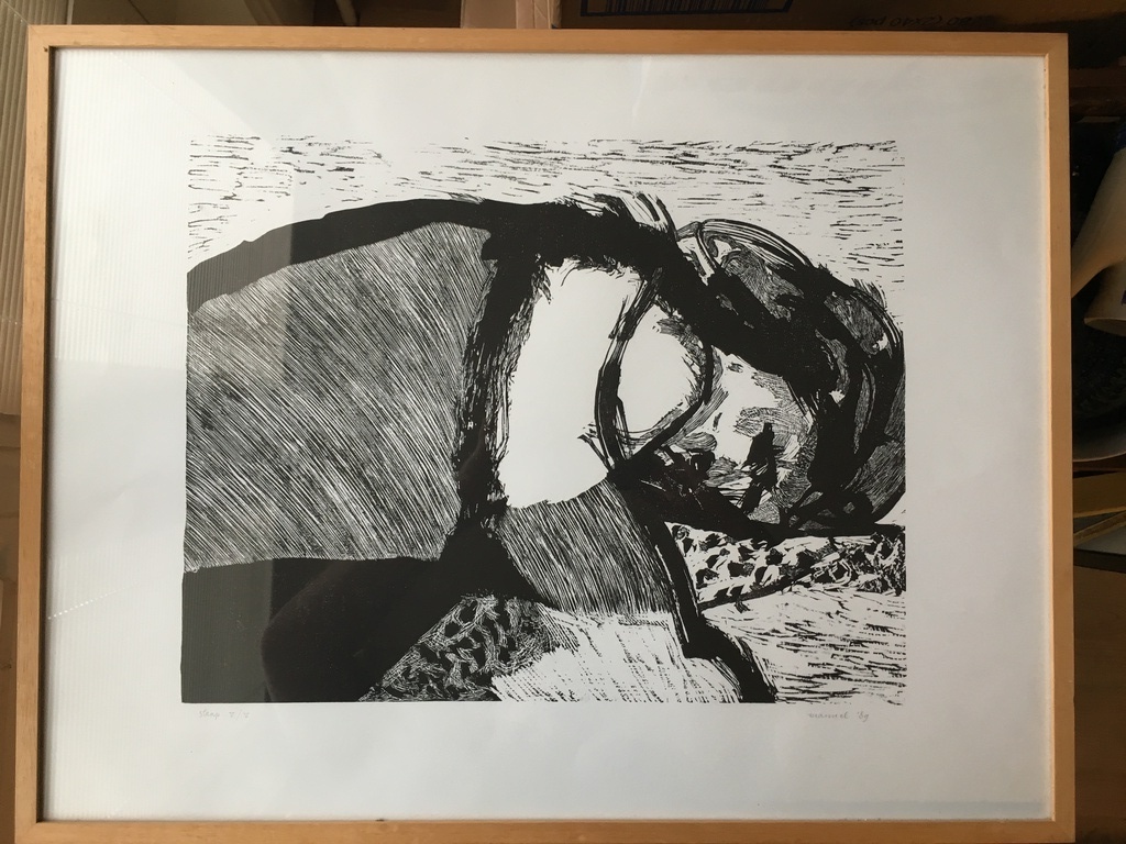 Manuel Kurpershoek, slaap (V/V), litho handgesigneerd, compleet met lijst verkocht voor € 35!