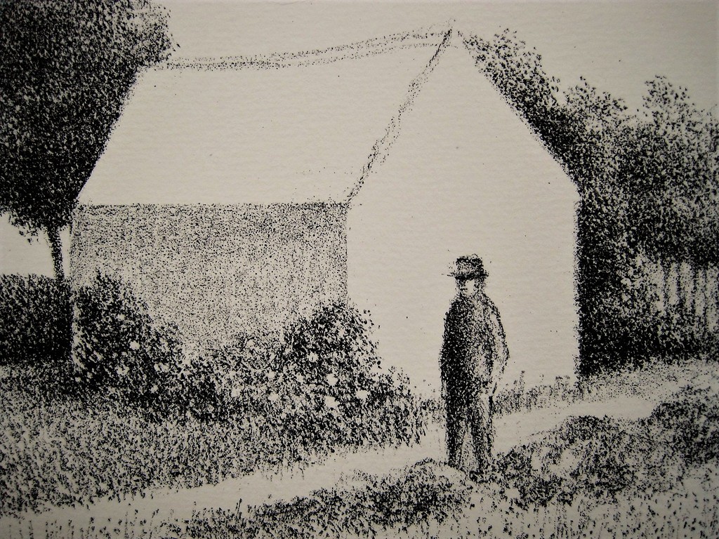 Typisch verstild werk van Metten Koornstra 1912-1978 Litho &quot;man in landschap&quot; MK kopen? Bied vanaf 1!