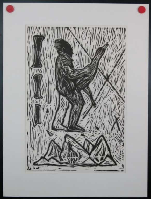 Anne Semler: Houtsnede, Man met vogel kopen? Bied vanaf 1!