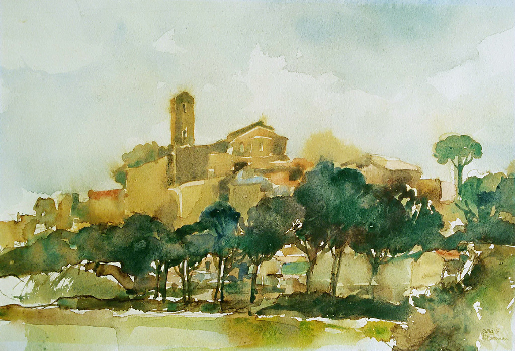 Hen Euverman - Sutri (Italië), aquarel kopen? Bied vanaf 40!