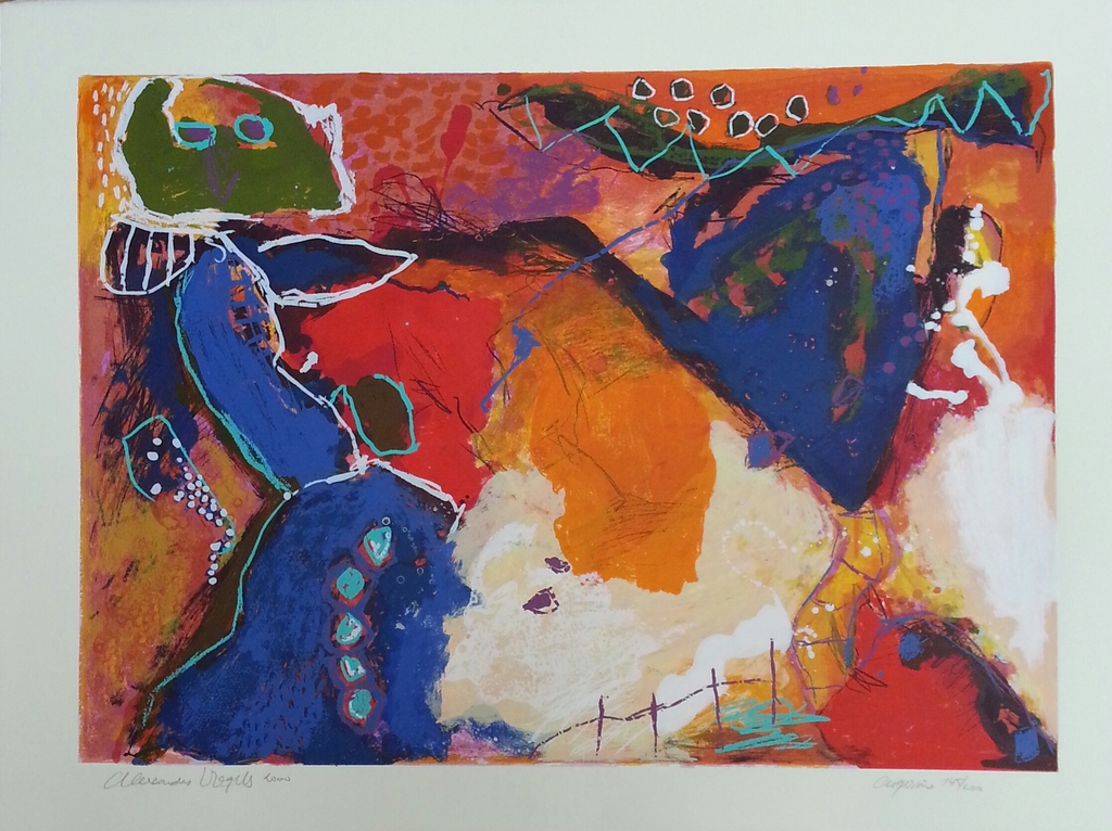 Alexander Vogels , zeefdruk , titel:  verkocht voor € 70!