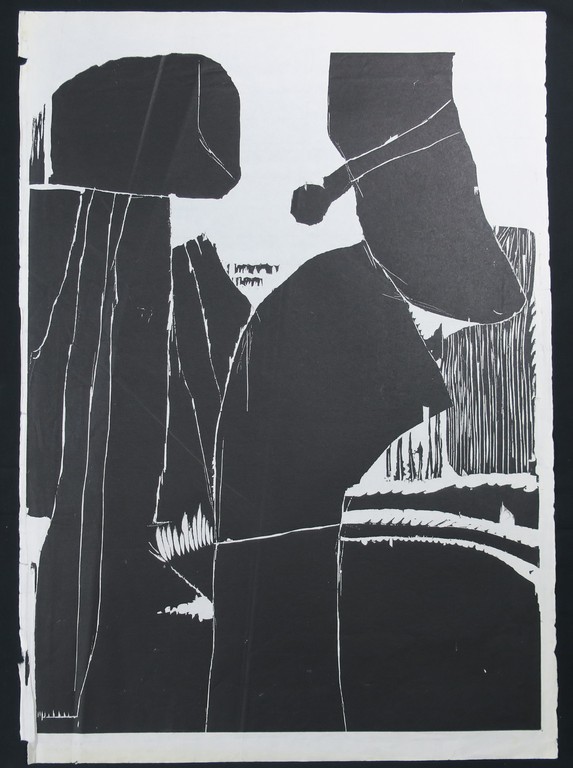 Guillaume Le Roy: Houtsnede op Rijstpapier, Z.T. (Abstracte compositie) verkocht voor € 35!