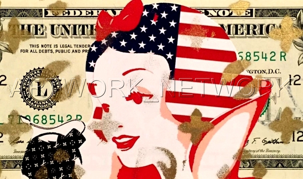 DEATH NYC "Red Snow" - original Painting on US $1 bill, dated 2013, with COA kopen? Bied vanaf 1!