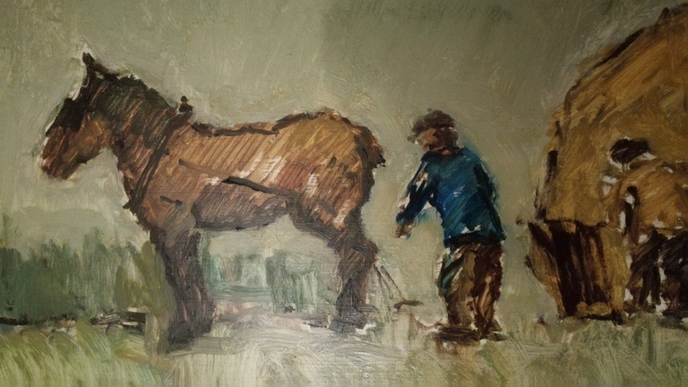 Onbekende kunstenaar, Olieverf op paneel, Boerenleven kopen? Bied vanaf 1!