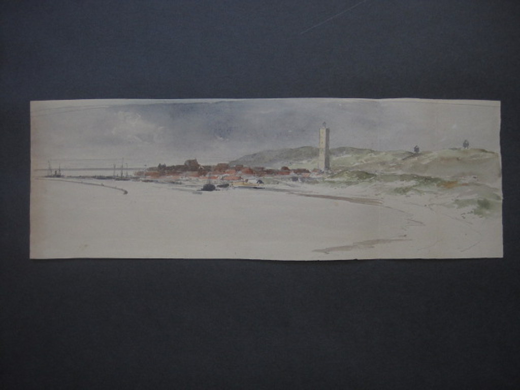 Magnifieke 19e Eeuwse Aquarel "strand Terschelling met Brandaris" G.L. Kiers  kopen? Bied vanaf 1!