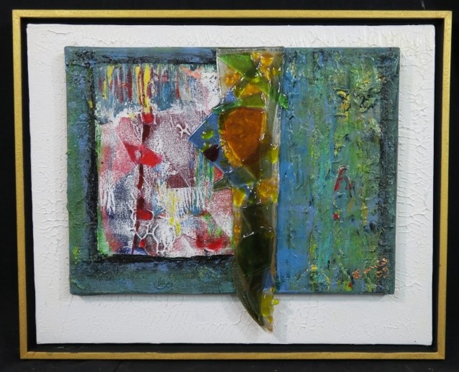 Franca Muller Jabusch: Gemengde techniek op doek, Golden flashlight - Ingelijst verkocht voor € 120!