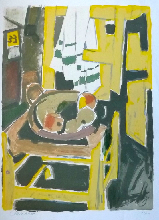 Otto B. de Kat - gesigneerde litho - het gele stoeltje kopen? Bied vanaf 1!