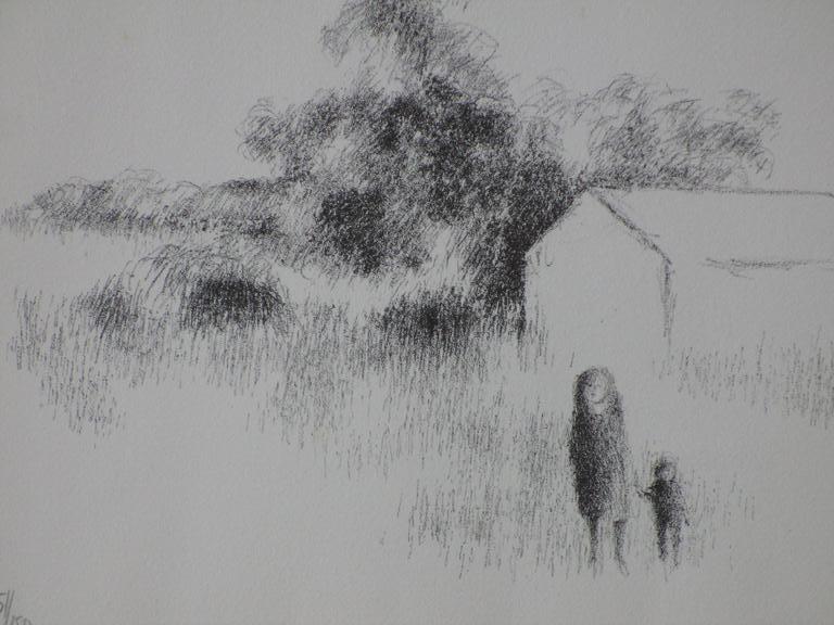 Metten Koornstra, Figuren in surrelistisch landschap, Litho kopen? Bied vanaf 45!