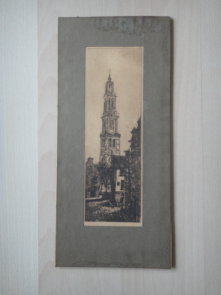 Hollandse school, oude litho, doorkijkje op kerk kopen? Bied vanaf 1!