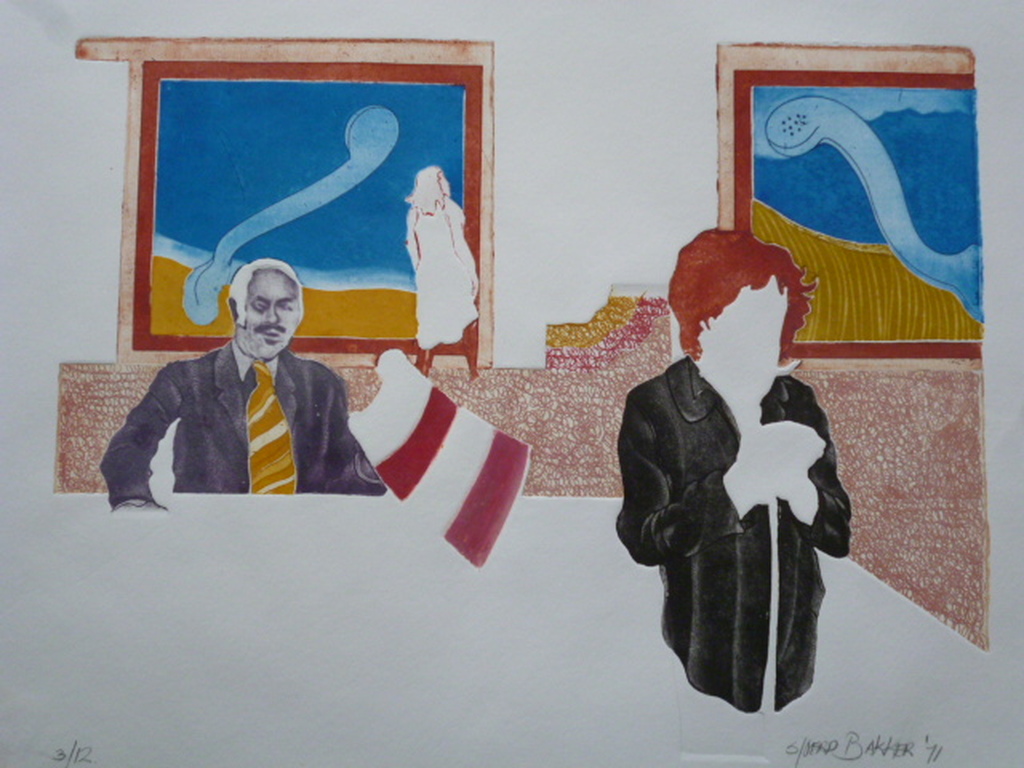 Sjoerd Bakker - kleurenets - Drie personen in ruimte met twee schilderijen kopen? Bied vanaf 25!