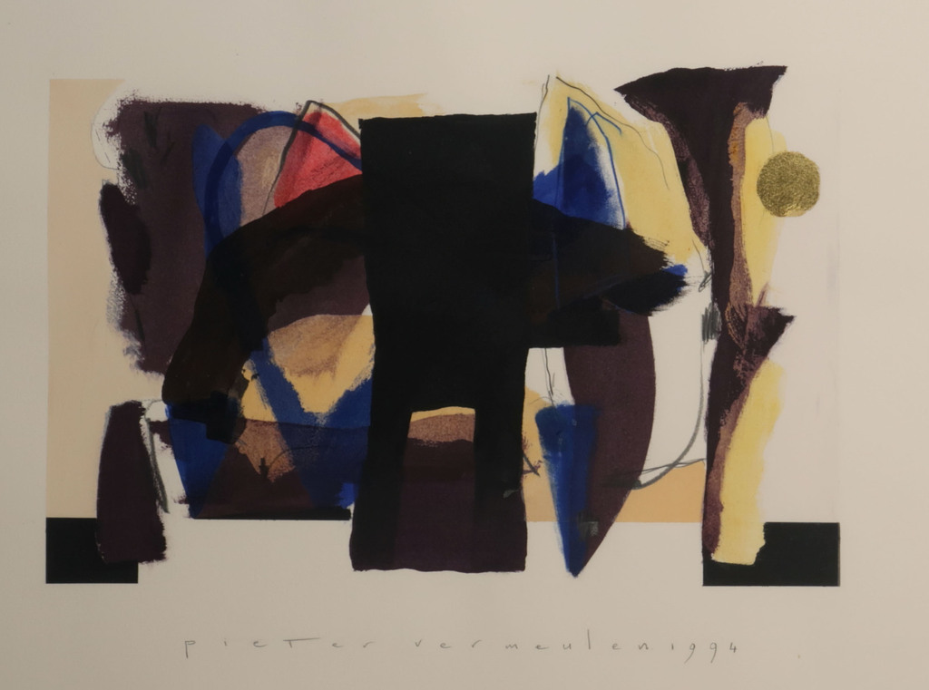 Pieter Vermeulen: Gemengde techniek, Zonder titel III - Ingelijst verkocht voor € 76!