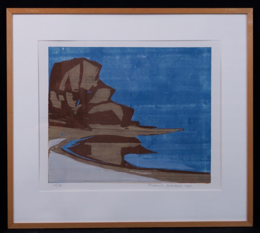 Frank Dekkers: Houtsnede, Zonder titel - Ingelijst verkocht voor € 35!