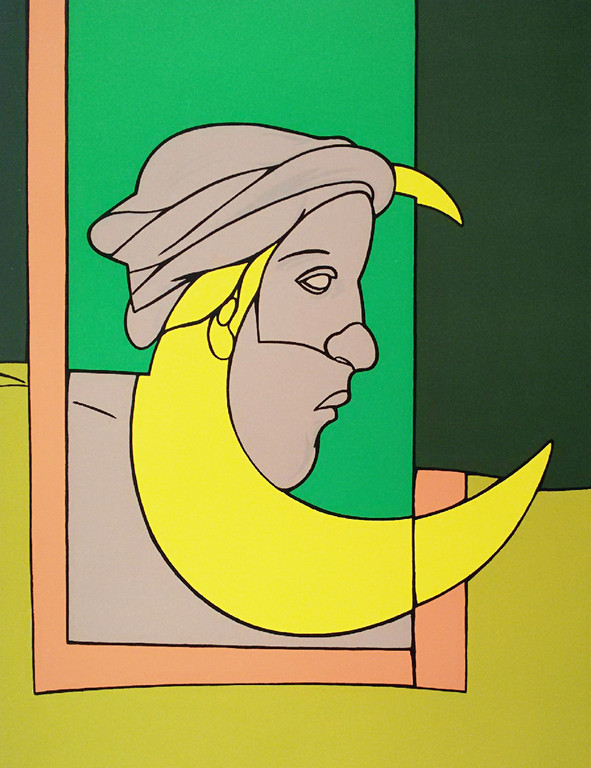 Valerio Adami - Kus van de maan, zeefdruk (gemonteerd) verkocht voor € 125!