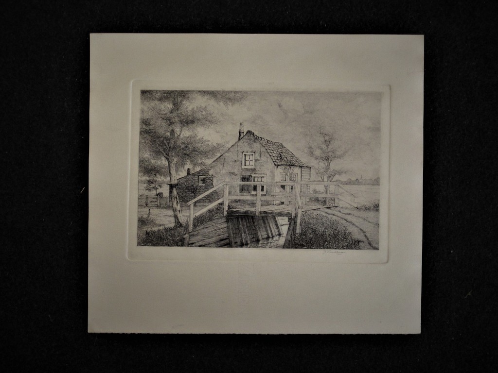 Magnifieke ca 1920 droge naald Ets "landschap bij Rhoon" gesigneerd JW Lindeman kopen? Bied vanaf 1!
