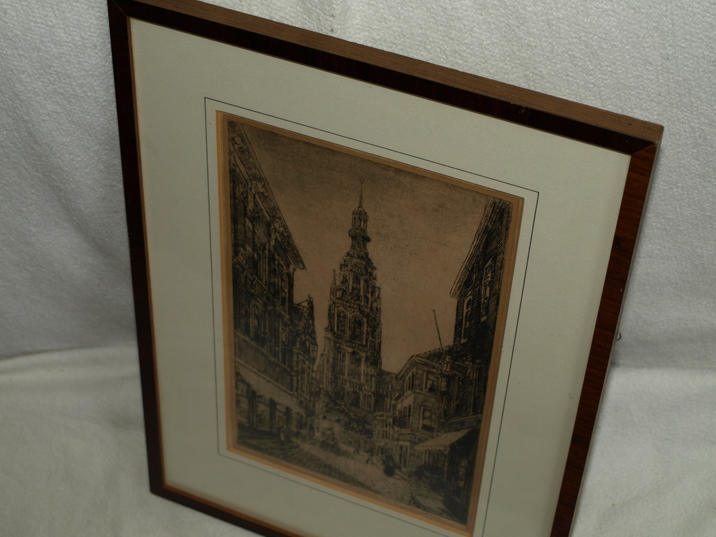 Eugène Rensburg (1872–1956) – Ets – Breda – Gesigneerd en ingelijst – ca 1930 kopen? Bied vanaf 35!