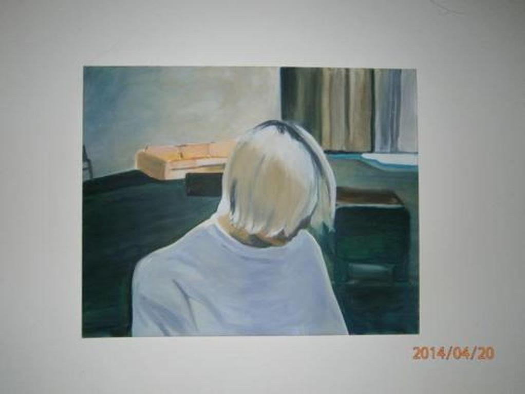 Chantal Spit, uniek werk, blonde man in kamer kopen? Bied vanaf 775!