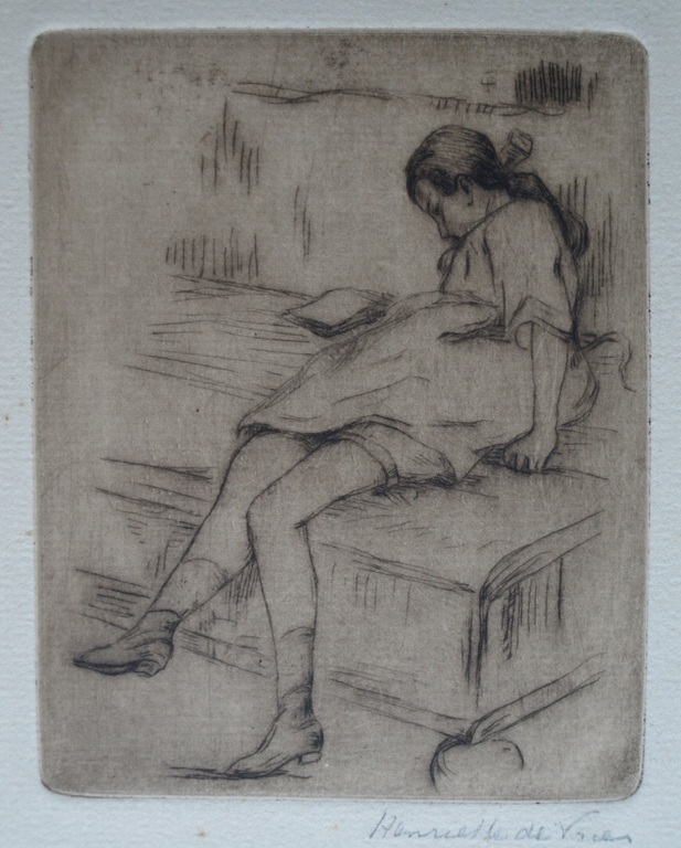 Henriette de Vries (1867-1942) : Ets – Lezend meisje – gesigneerd – ca 1920 kopen? Bied vanaf 1!