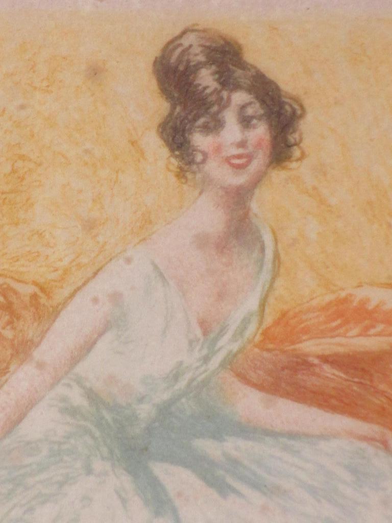 Onbekende kunstenaar, Dame met Art Deco droomjurk, Kleurets kopen? Bied vanaf 1!