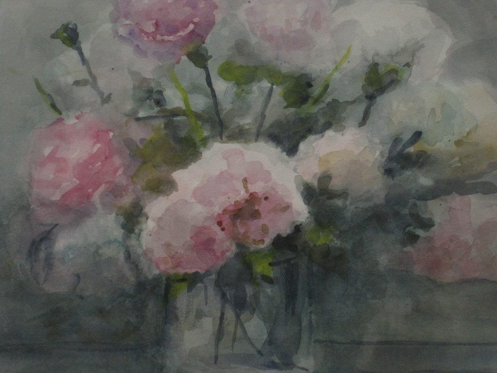 Knap impressionistisch aquarel "stilleven pioenrozen in glazen vaas" gesigneerd  kopen? Bied vanaf 1!
