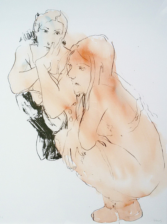 Sam Drukker - Twee vrouwen, met de hand ingekleurde litho (prachtig ingelijst) verkocht voor € 355!