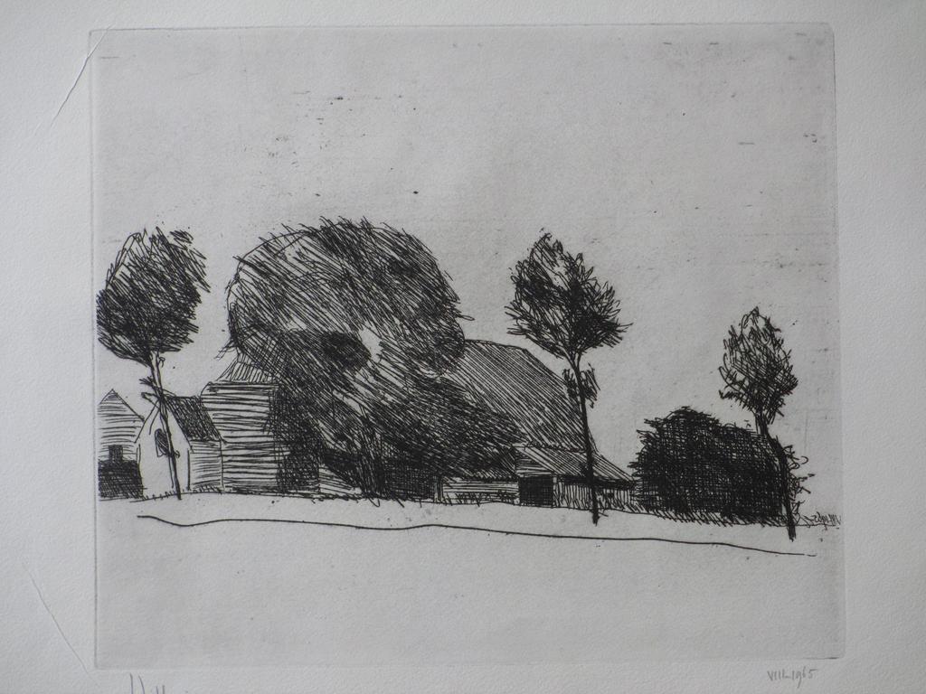 Jaap Hillenius, Boerderij in landschap, Ets verkocht voor € 45!