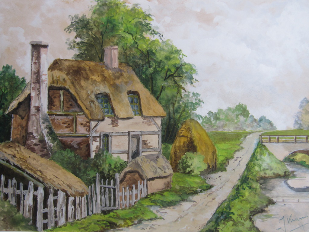 Aquarel 'Engelse cottage' van J. Krams? kopen? Bied vanaf 1!