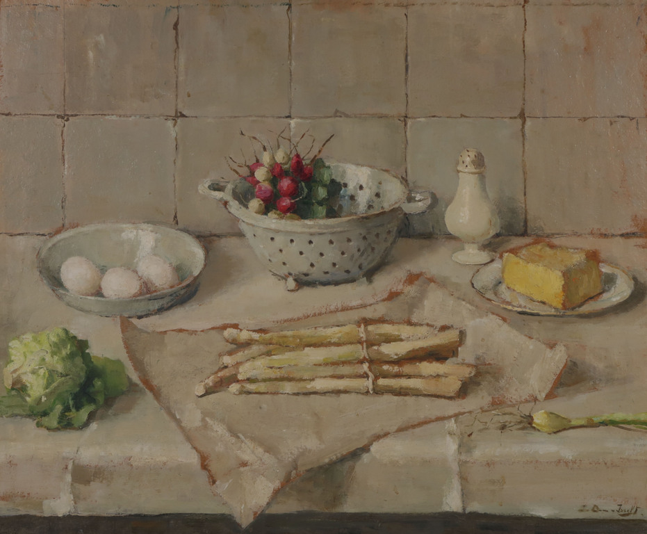 Lucie van Dam van Isselt: Olieverf op paneel, Voorjaarsgroente - Ingelijst kopen? Bied vanaf 2000!