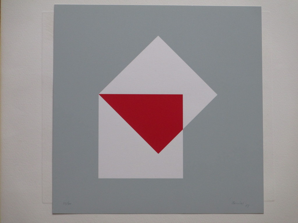 Bob Bonies, Geometrische Compositie in rood/wit, Zeefdruk verkocht voor € 50!