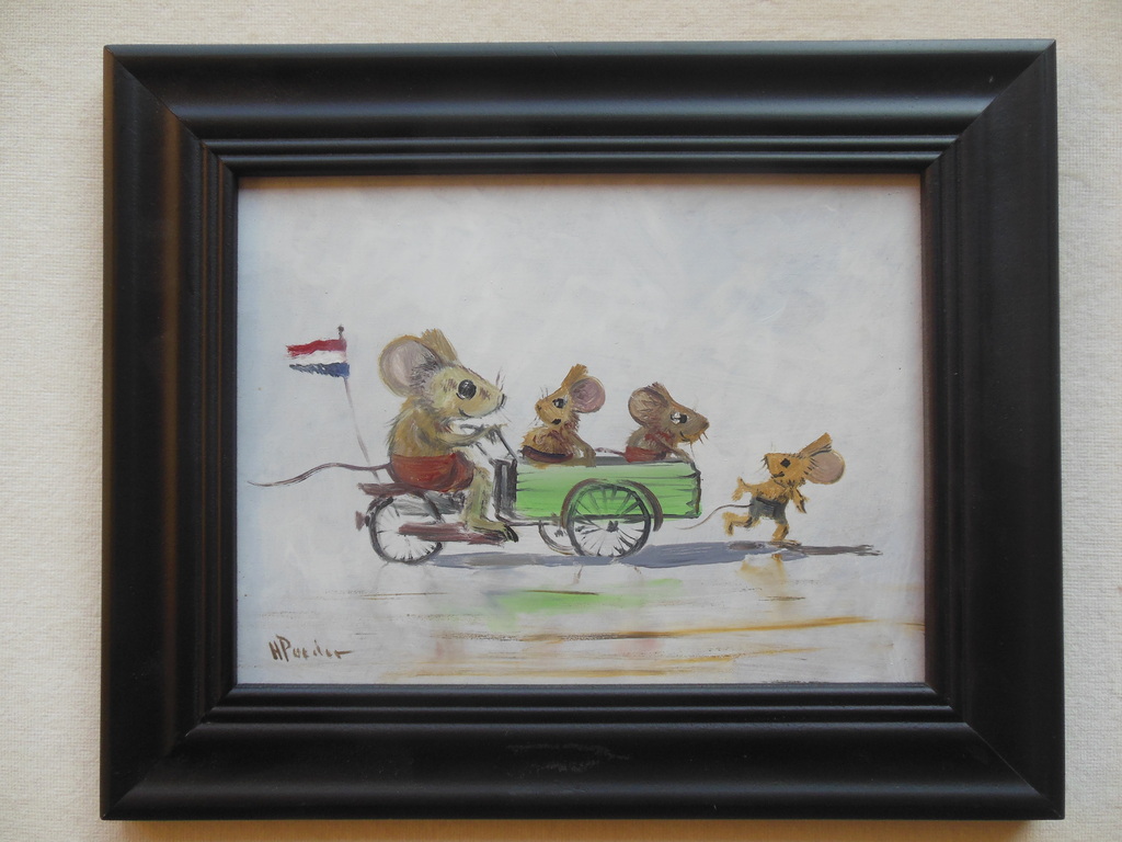 Henk Poeder: Olieverf, Muizen met bakfiets kopen? Bied vanaf 68!