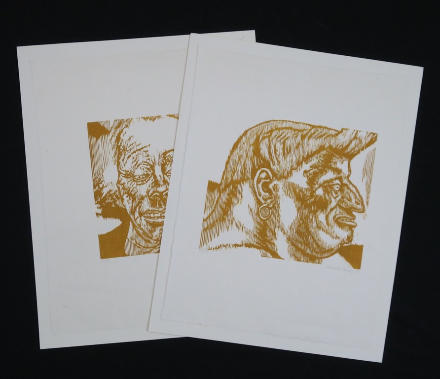 Lot met 2 houtsnedes van Herman Gordijn: Vrouw met oorbel, portret verkocht voor € 35!