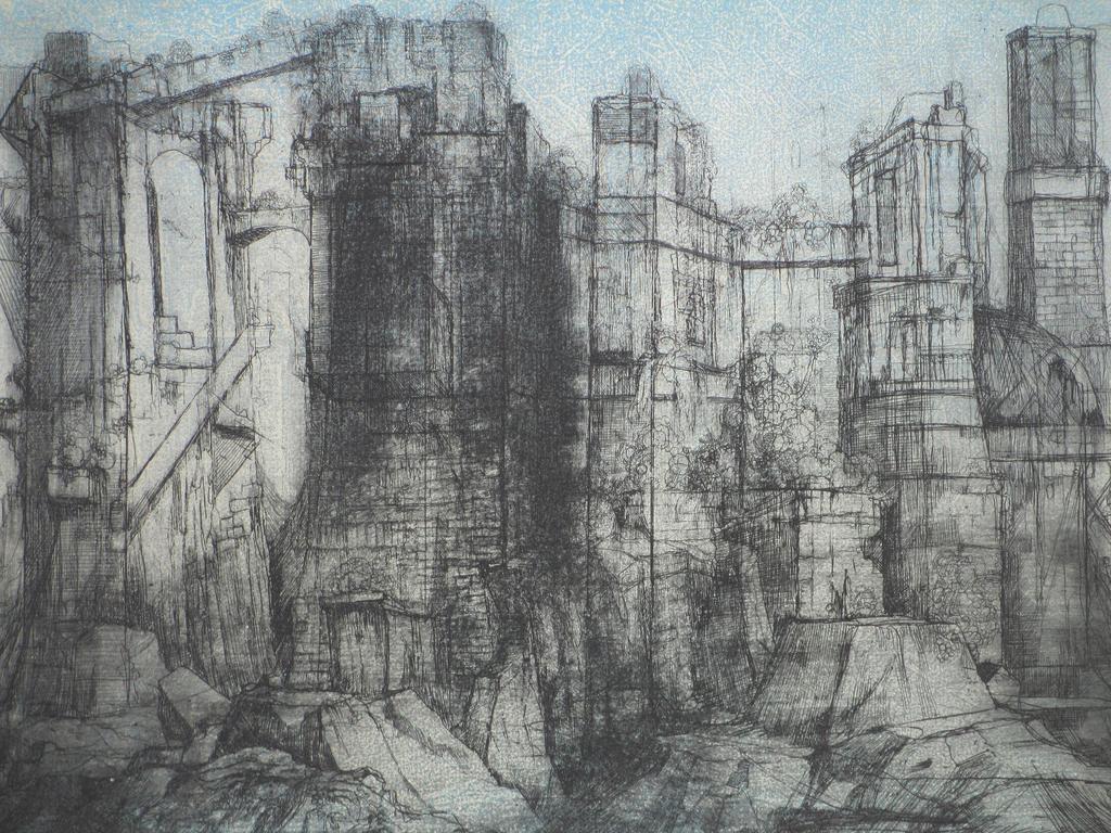 Dirkje Kuik, Studie voor een afgebrande schouwburg, Ets/litho/hoogdruk kopen? Bied vanaf 80!
