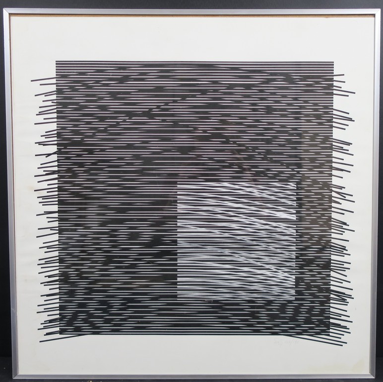 Jesus Rafael Soto: Zeefdruk, Carre Virtuel gris a droite - Ingelijst verkocht voor € 111!