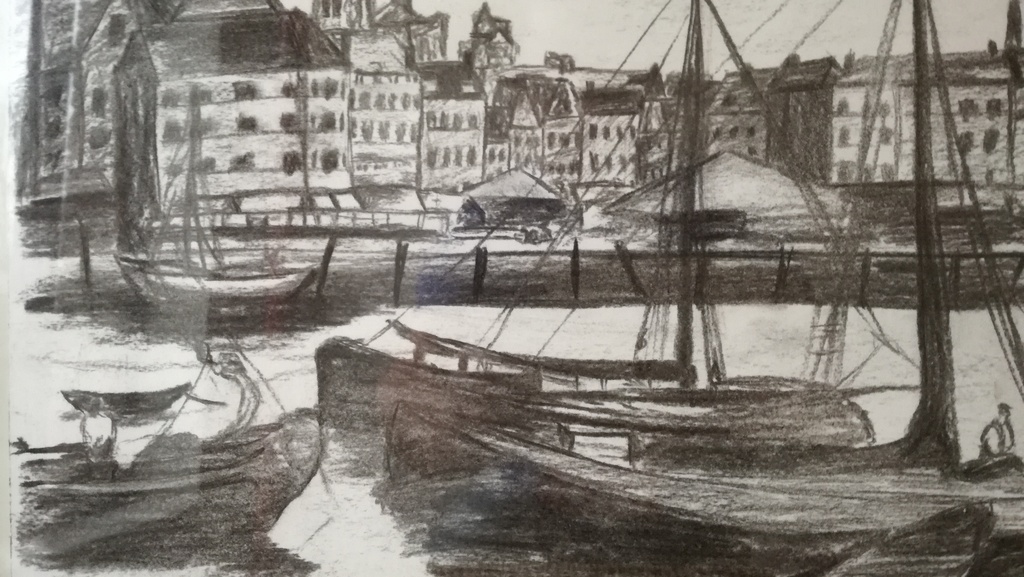 Onbekend kunstenaar, Houtskool op papier,  Havenzicht Antwerpen ca 1880 kopen? Bied vanaf 1!