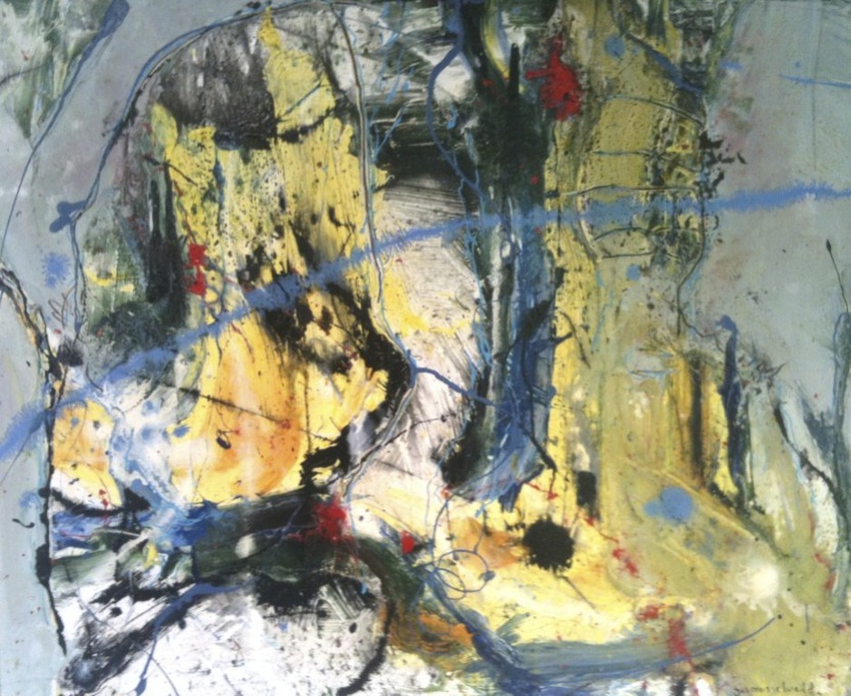 Jos Mosselveld, olie op board, abstract compositie. kopen? Bied vanaf 300!