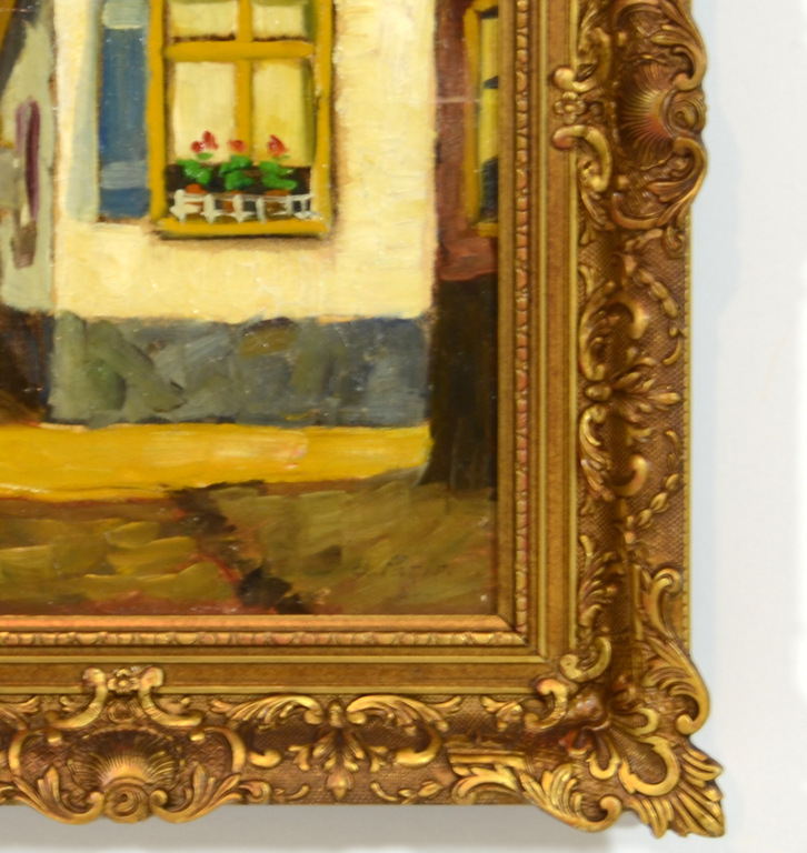 A C W Terhell(1863-1949) - Stadsgezicht - "Oud Woonhuis met Bloemen in Venster". kopen? Bied vanaf 70!