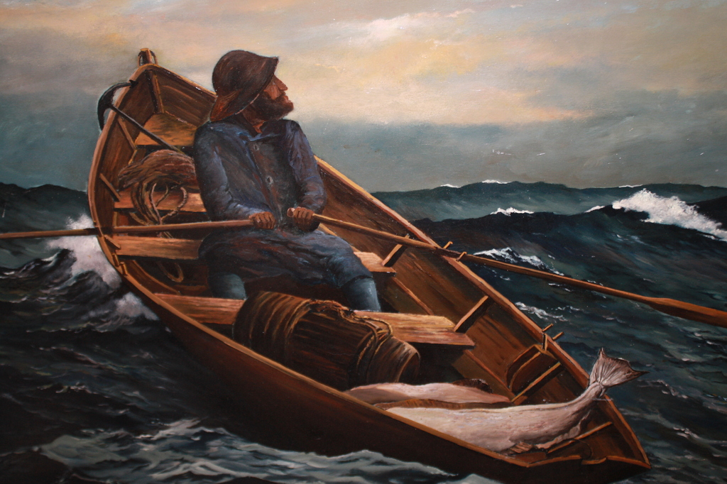 VISSER OP ZEE IN SLOEP met VIS van DC BREET - GROOT FORMAAT !! verkocht voor € 175!