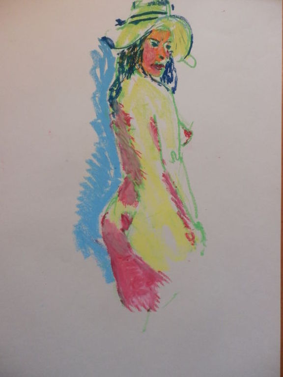 JUUL NEUMANN   Pastelkrijttekening op papier   NAAKTE DAME MET HOED kopen? Bied vanaf 1!