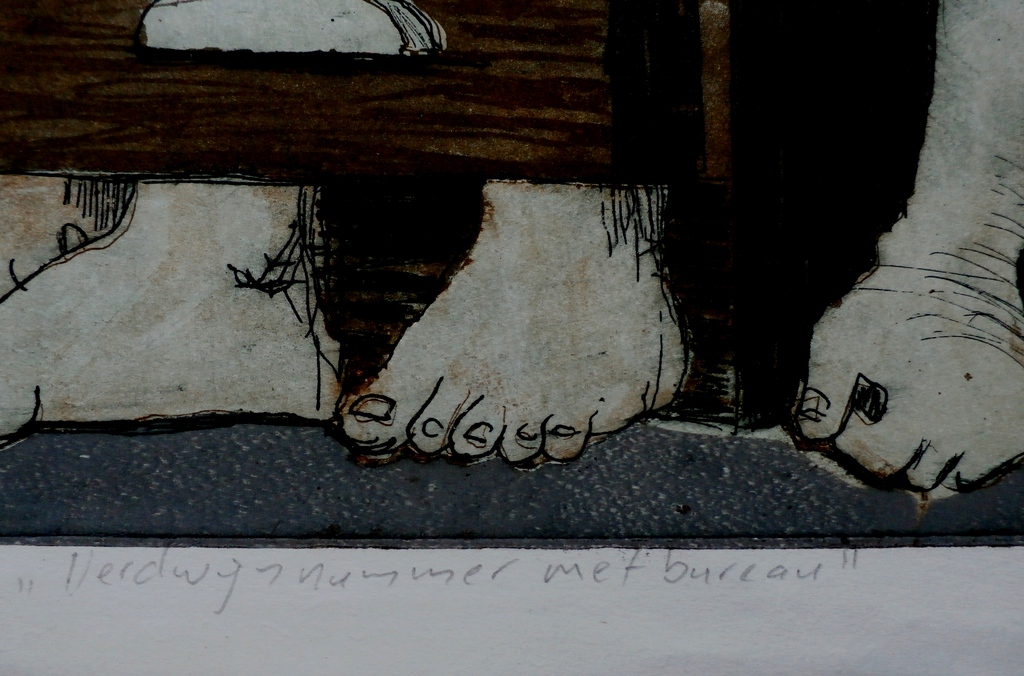 Jan Verburg - ets/aquatint - verdwijnnummer met bureau - 1991 - Aanbieding!!! kopen? Bied vanaf 75!