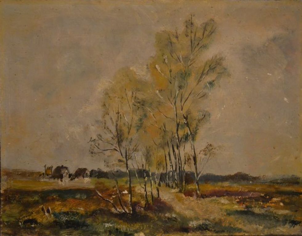 Onbekend (20ste eeuw) - marouflage - Landschap met bomen en boerderijen. kopen? Bied vanaf 1!