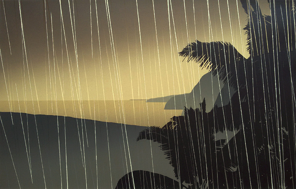 Jan Hendrix - Kustlijn in de regen, zeefdruk (in passe-partout) verkocht voor € 100!