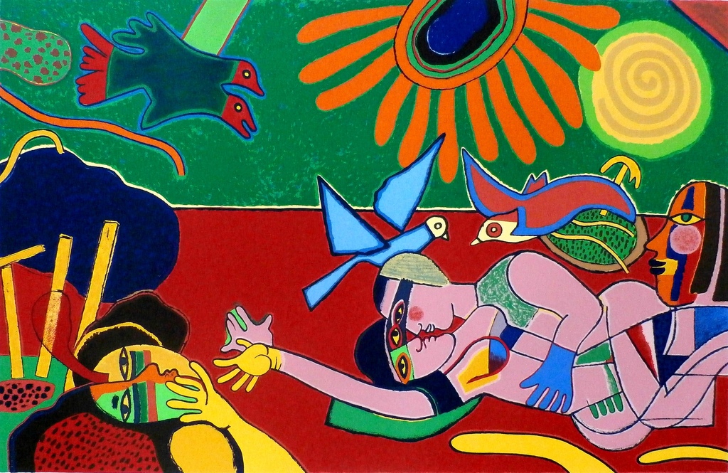 Corneille - zeer grote zeefdruk: Les Amoureux - 1993 verkocht voor € 1050!