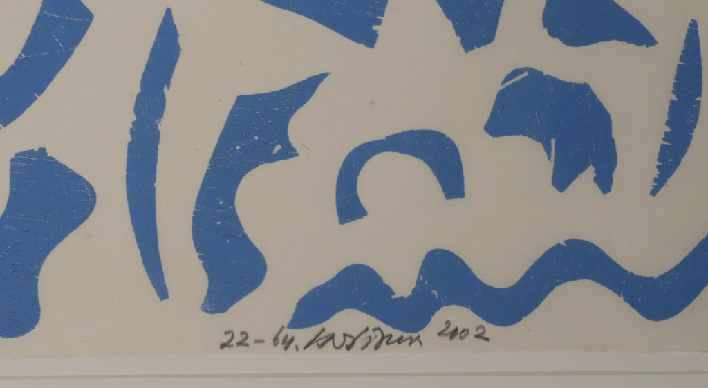 Carel Visser: Houtsnede op Japans papier, Z.T. (Blauw) - Ingelijst kopen? Bied vanaf 100!