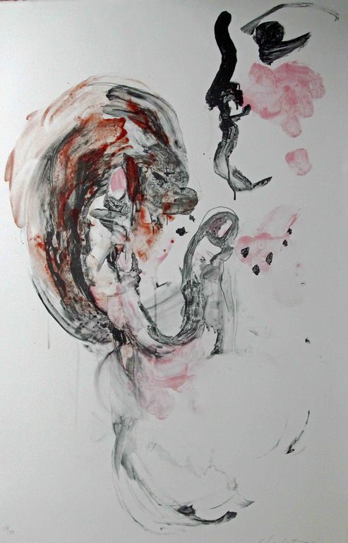 Ger Lataster, vrouw met brood. Zeer grote litho 120 x 80 cm1998. Gesigneerd. verkocht voor € 200!