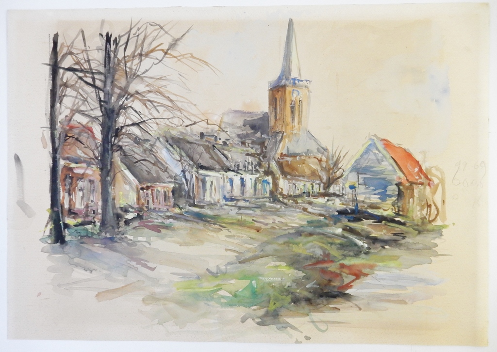 Job Frese (1914-1986) - aquarel Dorpsgezicht kopen? Bied vanaf 1!