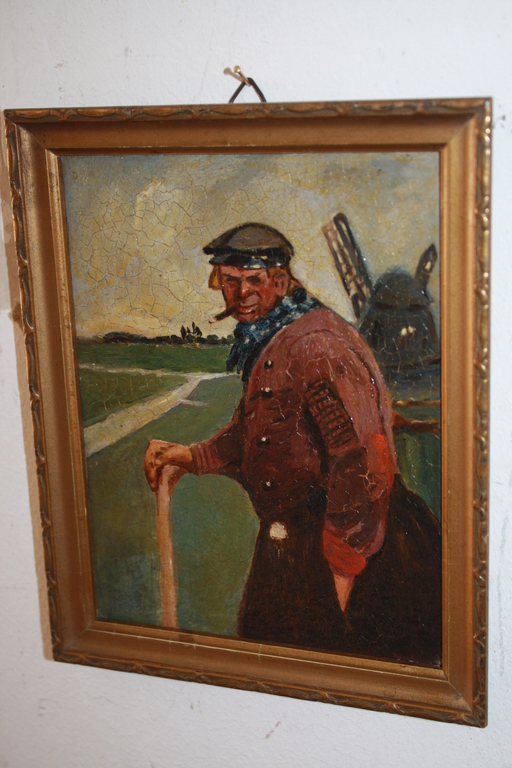 VISSER bij MOLEN - NAIVE KUNST uit jaren 30 kopen? Bied vanaf 1!