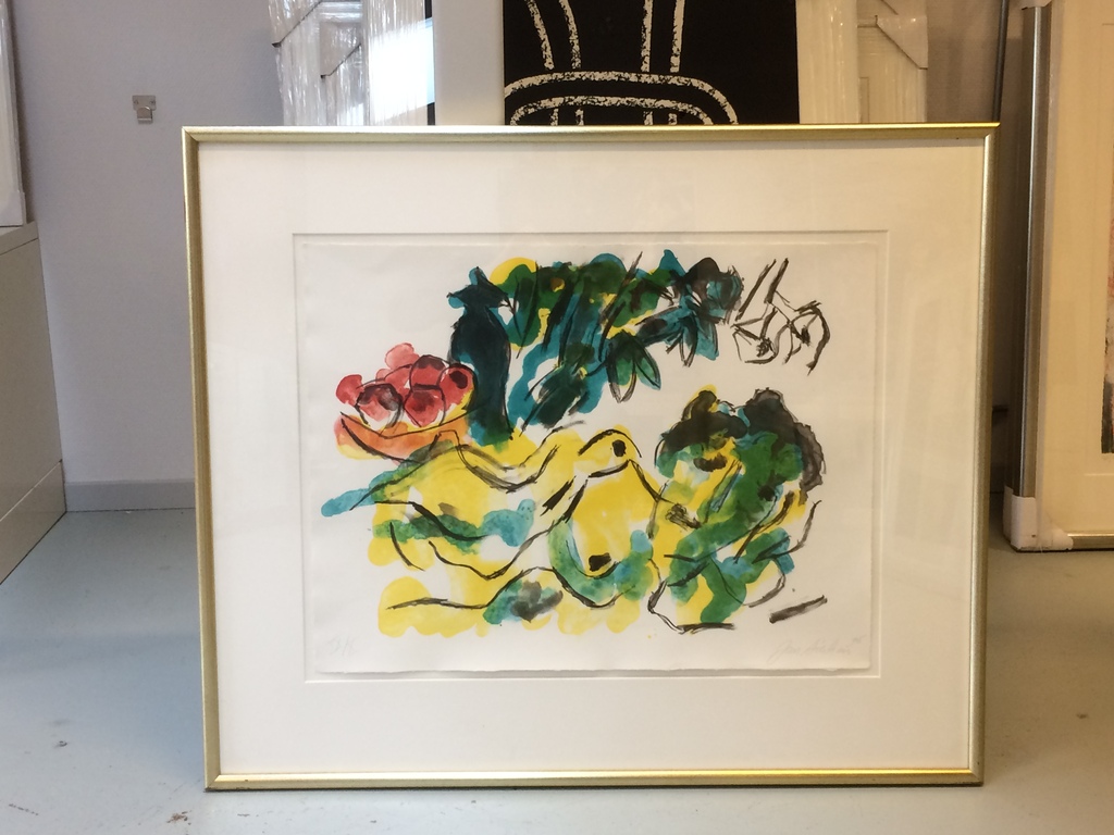 Jan Sierhuis, Naakt met fruitschaal, fraai ingelijste lithografie IX/X kopen? Bied vanaf 175!