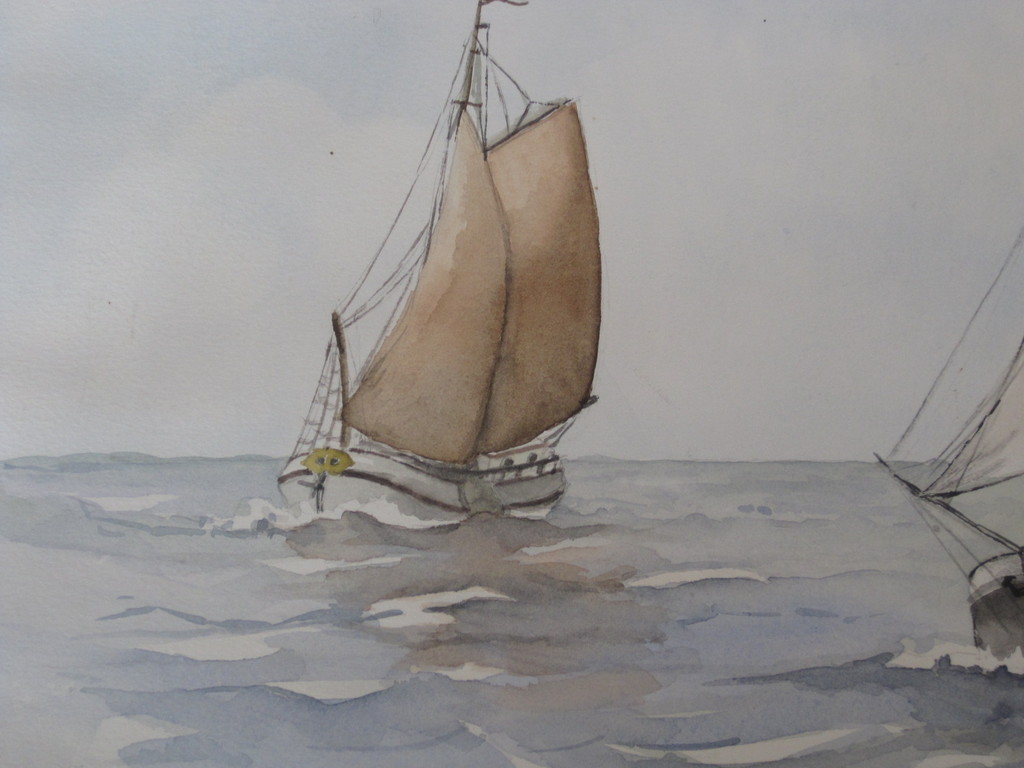 Grote aquarel "Botters op een rustige waddenzee bij Terschelling" gesigneerd kopen? Bied vanaf 1!