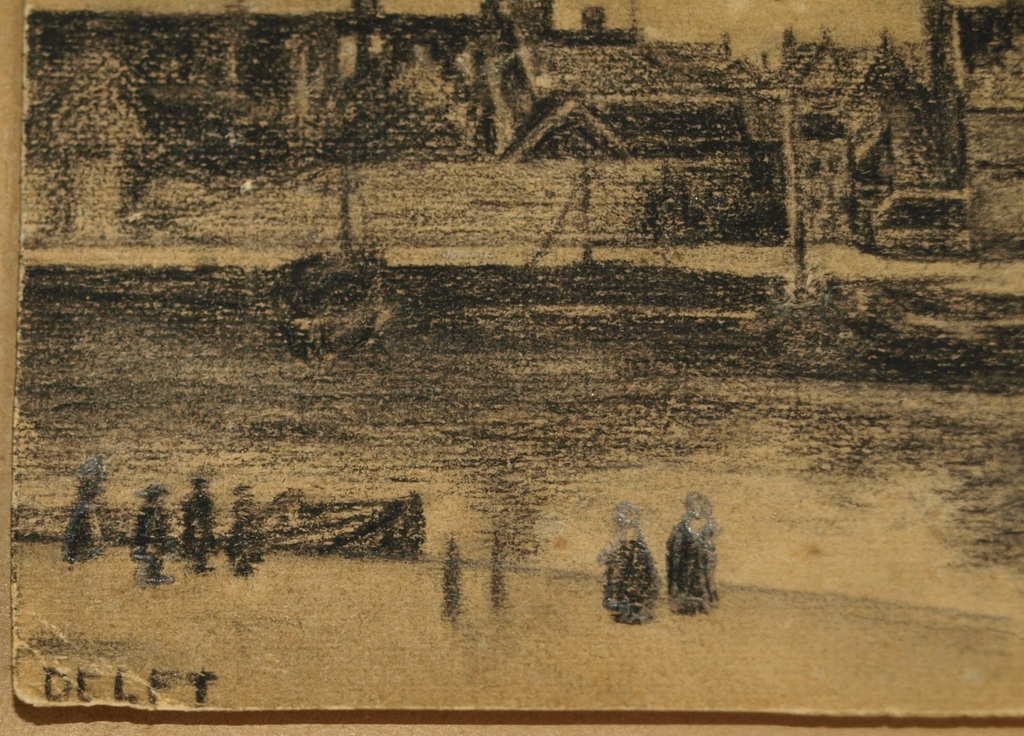 Monogram BVF of BVT : Tekening – Stadsgezicht Delft – Ingelijst - Oud kopen? Bied vanaf 1!
